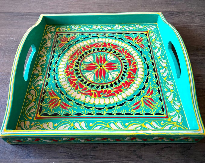 Hand-Painted Square Serving Tray: Decorative Woodwork, Home Decor