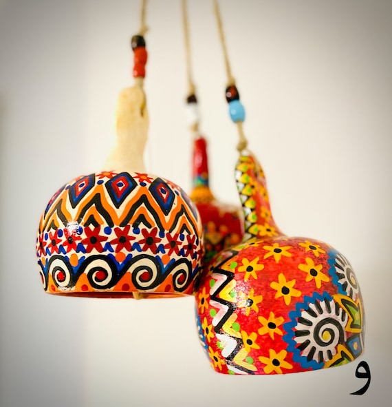 Hand-Painted Clay Bells: Rustic Wind Chimes, Home Decor