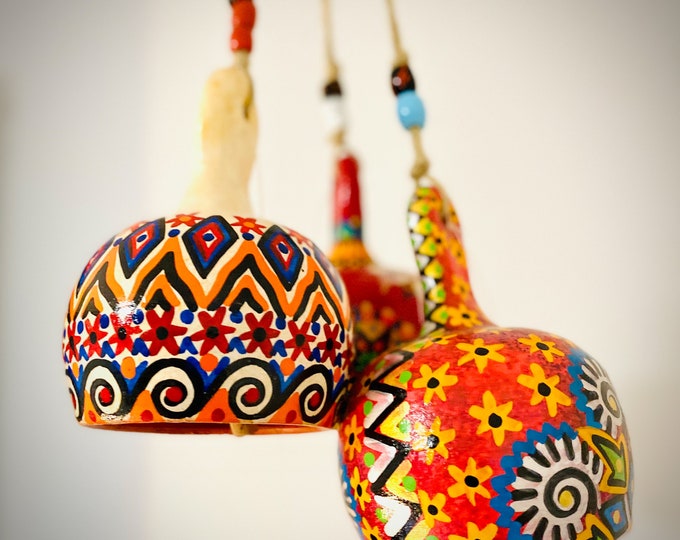 Clay Bells - Charming Hand-Painted Home Decor, Unique Clay Wind Chimes, Rustic Art, Gifts for Nature Lovers, Handmade Decoration