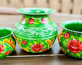 Handmade Ceramic Matki Set: Colorful Indian Home Decor
