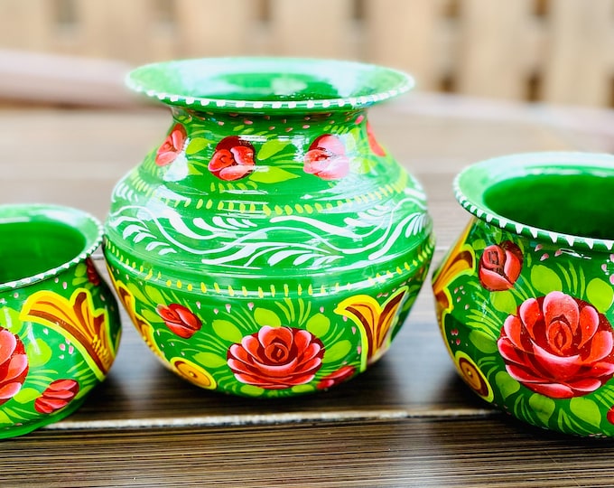 Handmade Ceramic Matki Set: Colorful Indian Home Decor