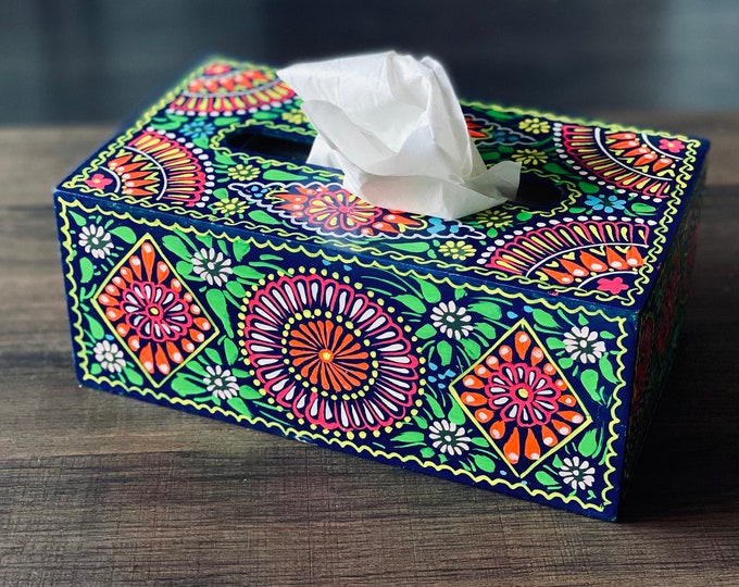 Hand Painted Truck Art Tissue Box | Unique Home Décor | Colorful Tissues Holder | Boho Chic Design & Gift Idea