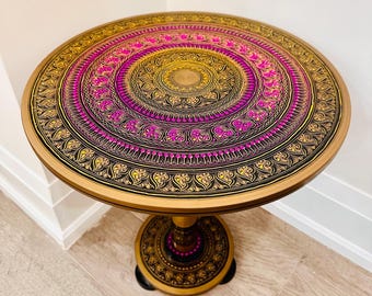 Hand-Painted Coffee Table – 18″ Vibrant Accent Table, Pakistani Furniture, Unique Living Room Decor, Handmade Home Gift
