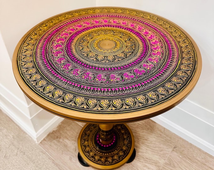Hand-Painted Coffee Table – 18″ Vibrant Accent Table, Pakistani Furniture, Unique Living Room Decor, Handmade Home Gift