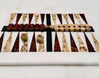 Handmade Marble Backgammon Set: Luxury Family Board Game
