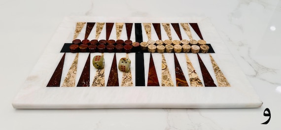 Handmade Marble Backgammon Set | Luxury Stone Board Game, Gift for Family Game Lovers