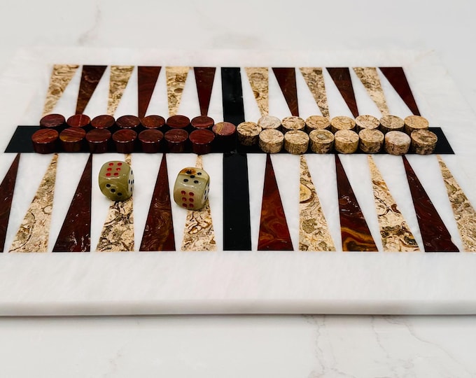 Board Game - Vintage Marble Backgammon Set 12" - Classic Family Fun, Unique Home Décor, Great Gift Idea