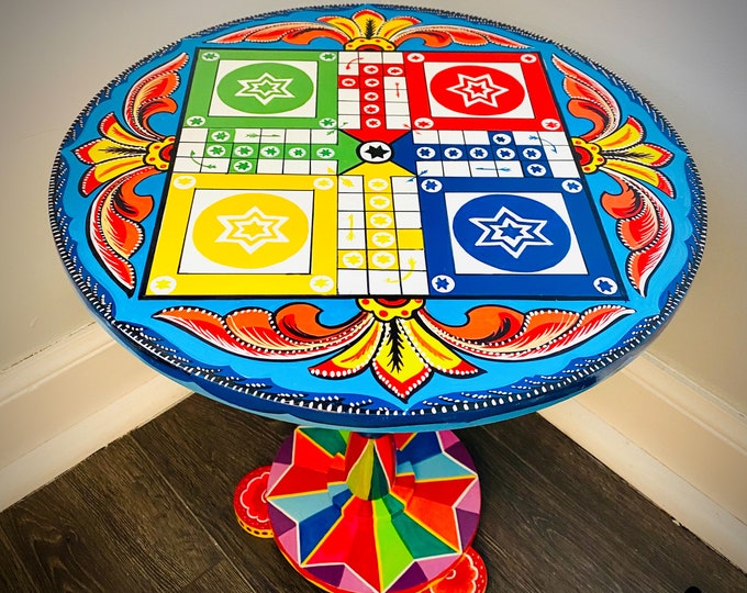 Ludo Table - Handcrafted Truck Art Game Table Size 18" - Unique Home Decor & Family Fun