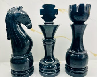 Large Marble Chess Figures | Set of 3 - 12inch | King, Queen, and Knight | Centerpiece Decor | Unique Heavy Figure