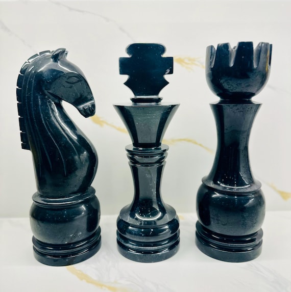 Large Marble Chess Pieces, King Queen Knight Figures, Greek Style Decor