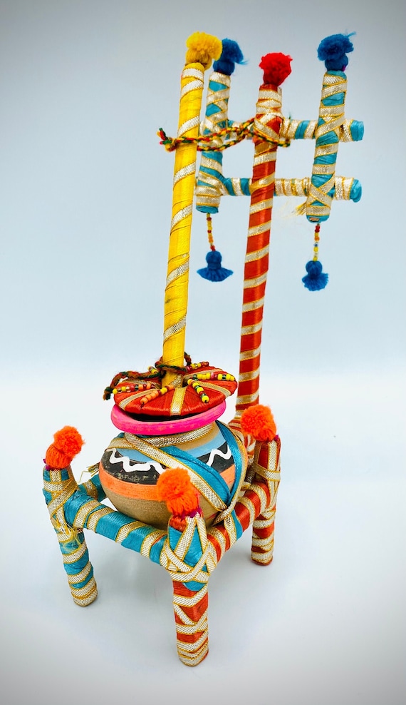 Handmade Madani Lassi Maker – Colorful Boho Folk Art Accent