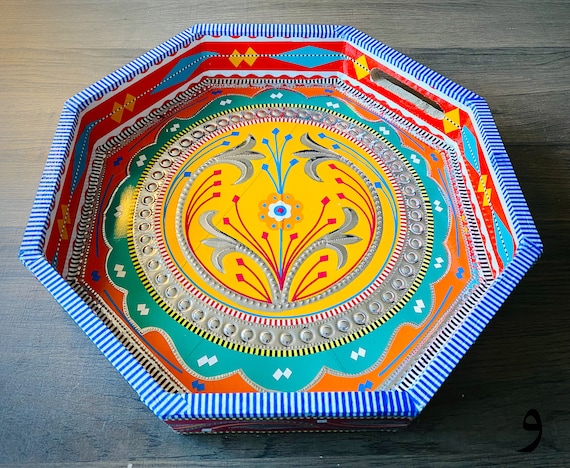Handmade Octagonal Tray | Colorful Dopamine Decor, Wooden Serving Tray, Boho Gift