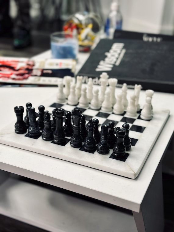 Black White Marble Chess Set | Weighted Stone Pieces, Luxury Board