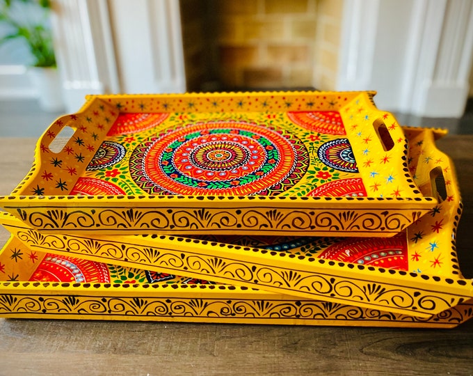 Tray - Hand Painted Decorative Truck Art Set of 3, Unique Serving Tray, Colorful Home Decor, Artisan Crafted, Gift Idea
