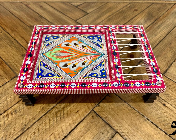 Handmade ChamakPatti Art Wooden Charpai Bed Tray - Rustic Manji Tray for Breakfast & Serving, Unique Home Decor