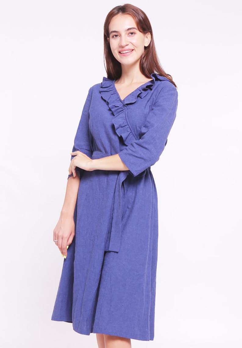 Linen wrap dress with ruffle tunic dress loose fitting maxi dress bridesmaid summer linen dress kimono dress summer dress long dress