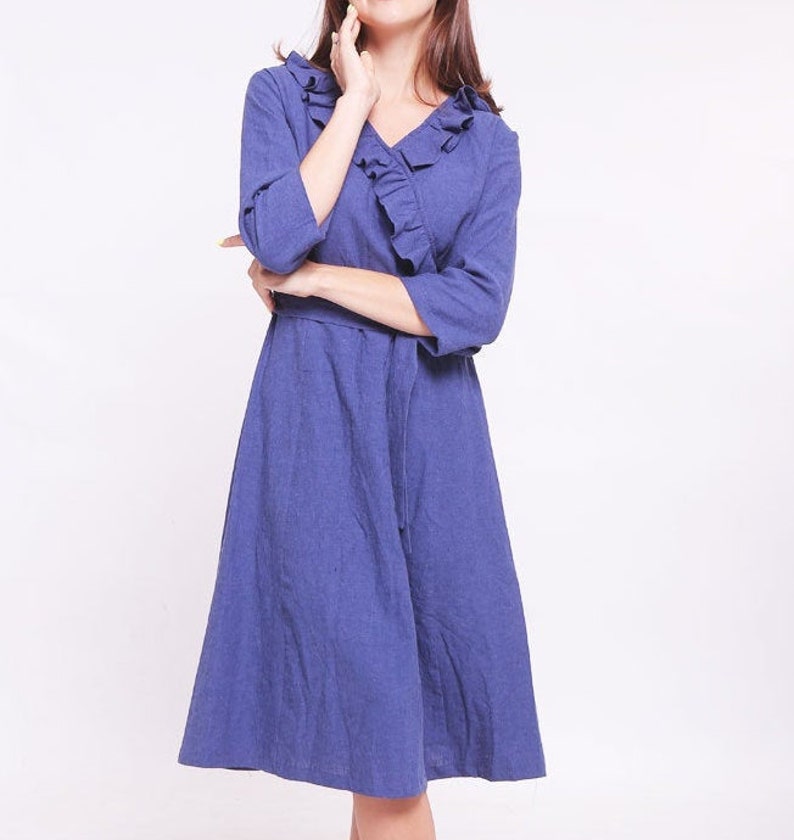 Linen wrap dress with ruffle tunic dress loose fitting maxi dress bridesmaid summer linen dress kimono dress summer dress long dress