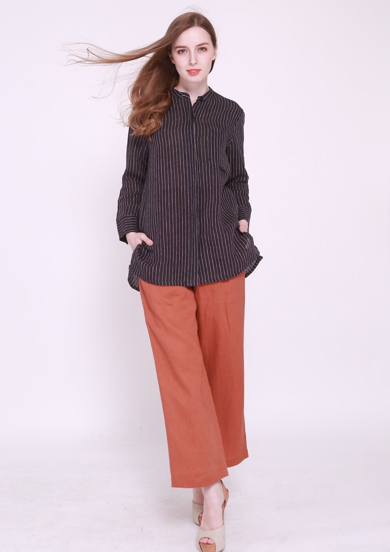 oversized Striped linen tunic blouse womens linen top maternity summer shirt linen top linen tunic womens linen shirt kimono top