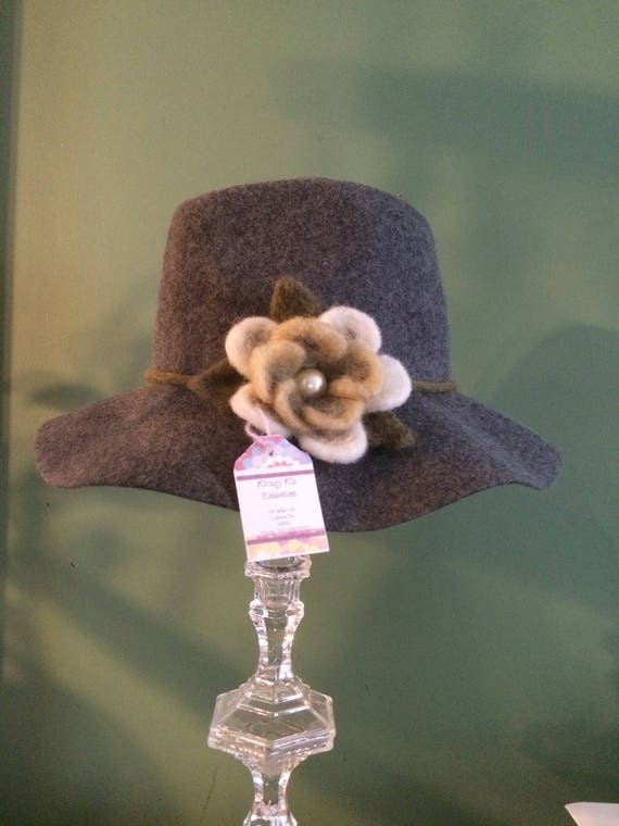 100% Wool One of a Kind Floppy Hat With Handmade Wool Felted