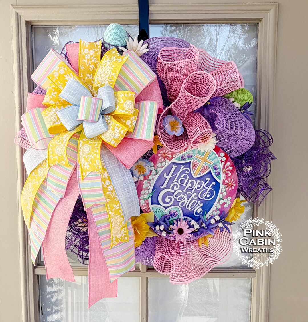 Pastel Happy Easter Wreath Cross Floral Spring Door Decor 21 Inch - Etsy