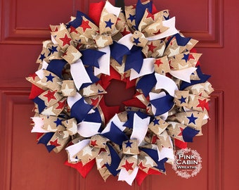 Independence Day Front Door Wreath, 4th of July Door Hanger, Red White and BOOM Decor, Presidents Day, Veterans Day, Memorial Day