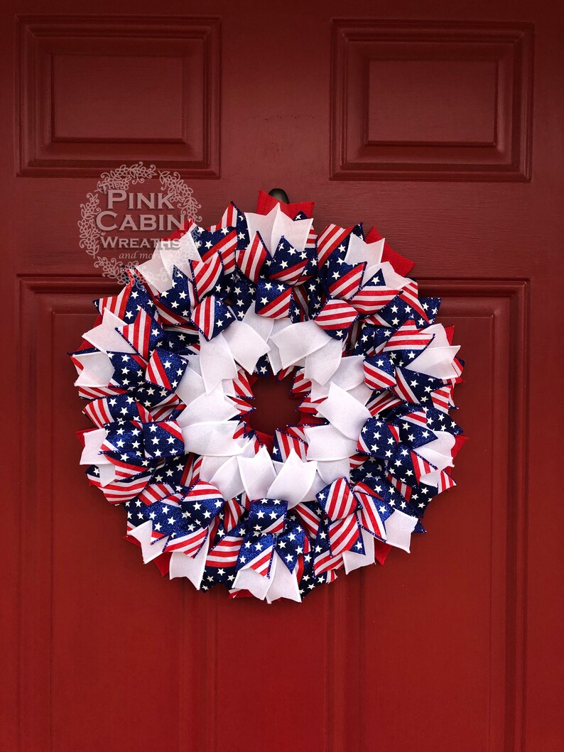 Patriotic Ribbon Wreath, Red White Blue Front Door Decor, 4th of July ...