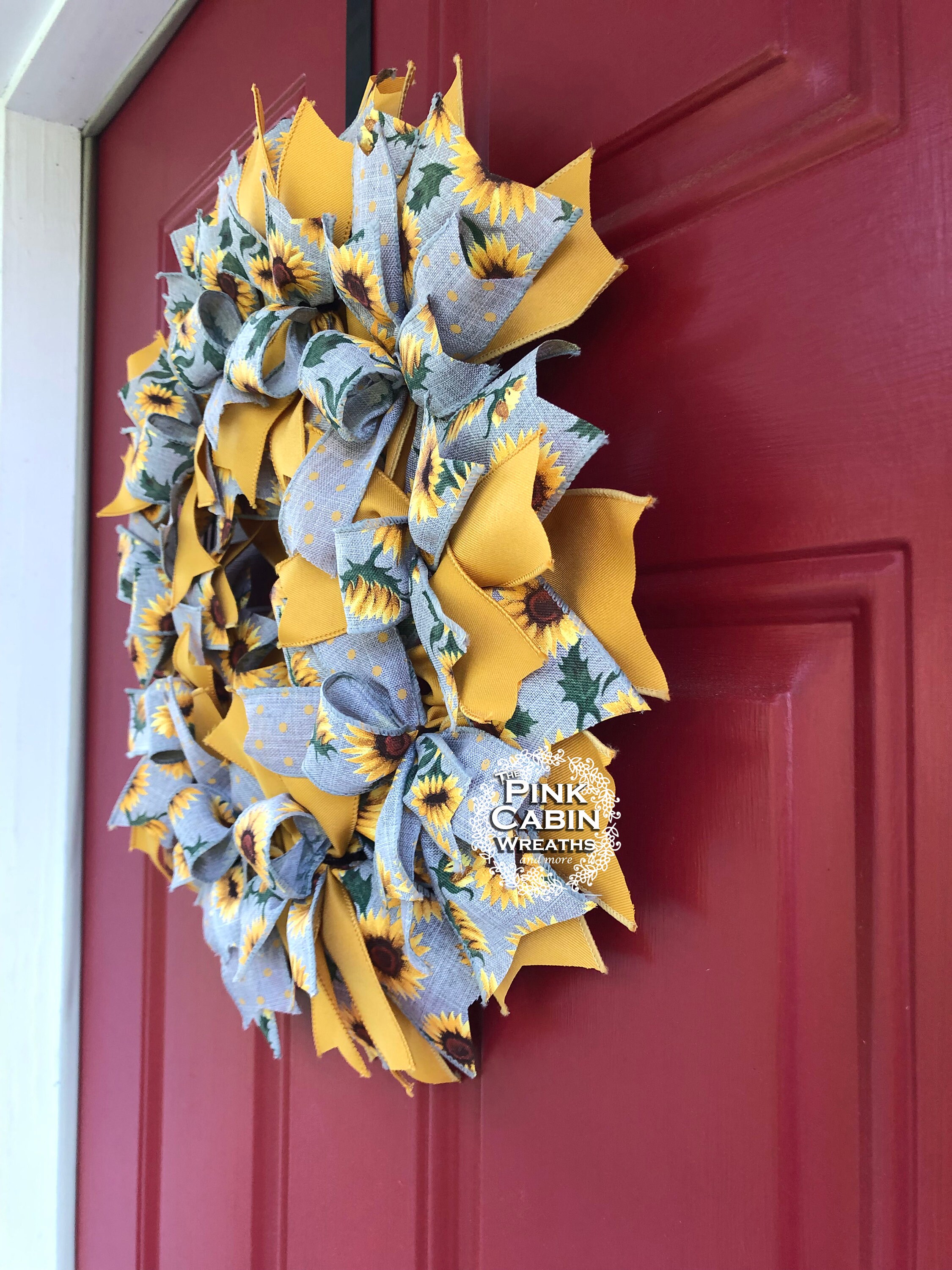 Sunflower Wreath, Yellow and Grey Ribbon, Front Door Decor, 18x18 - Etsy