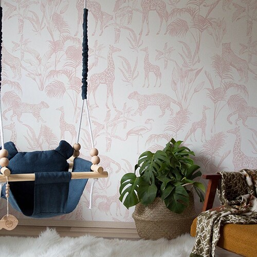 Safari Kids Wallpaper Pink Wild Animals Wall Mural - Etsy Safari Kids Wallpaper Pink Wild Animals Wall Mural - Etsy
