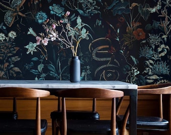 Botanical Wallpaper: Secret Garden, Snakes & Birds, Removable Mural #B8