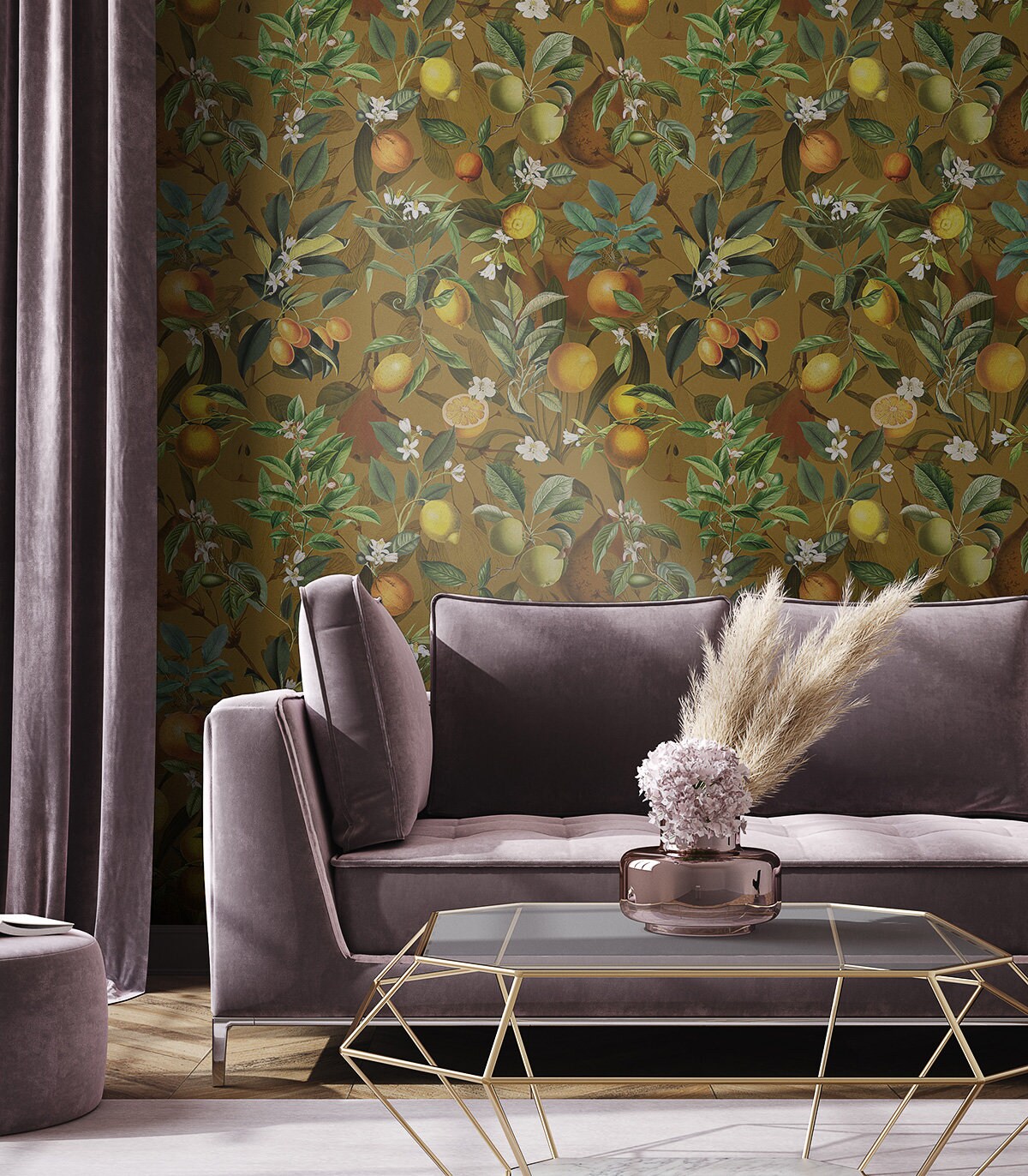 Botanical Wallpaper Orange Tree Orange Bloosom Fruit - Etsy