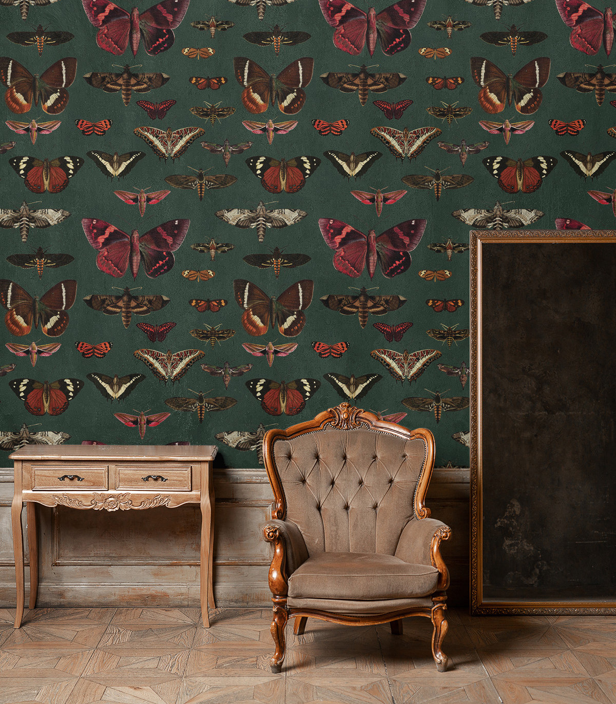 Removable Vintage Wallpaper Butterflies Pattern Dark Green - Etsy