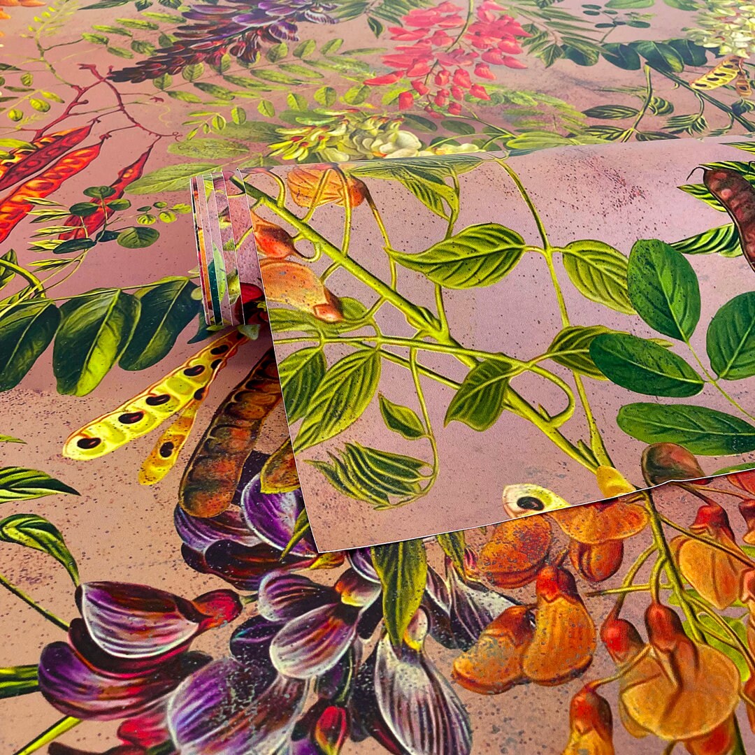 Acacia Garden Botanical Wallpaper Colorful Flowers Green - Etsy