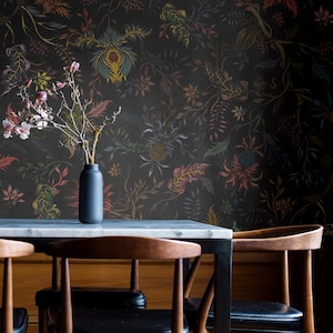 Dark Floral Wallpaper: Vintage Style, Removable Wall Decor #V32