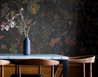 Dark Floral Wallpaper: Vintage Style, Removable Wall Decor #V32