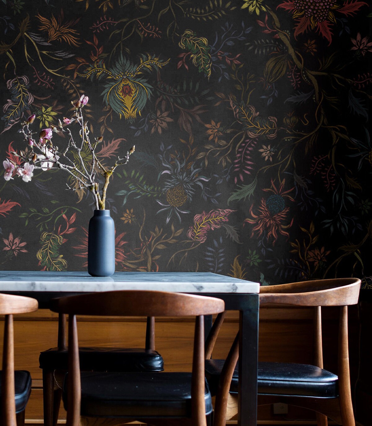 Wallpaper Dark Flowers Black Wall Decor Floral Pattern - Etsy UK