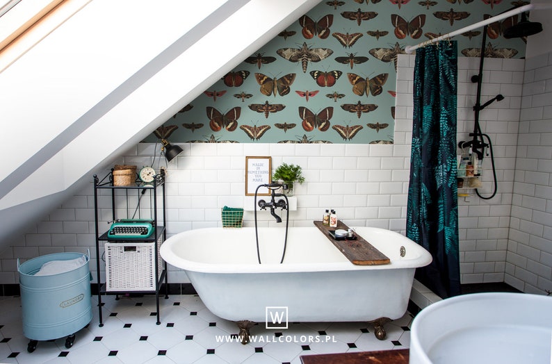 Butterflies Turquoise - Wallcolors - Vintage Wallpapers - Bathroom Decor