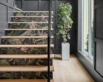 botanical removable stair riser decals, magic forest sticker for stairs, plants, peel & stick material