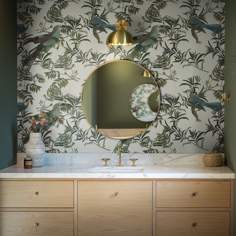 Vintage Removable Wallpaper Birds on a Creamy Background Etsy