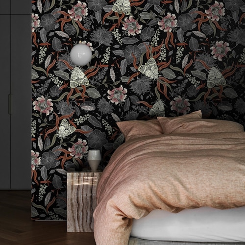 Papier peint anti-mites : décoration murale amovible florale vintage #V39