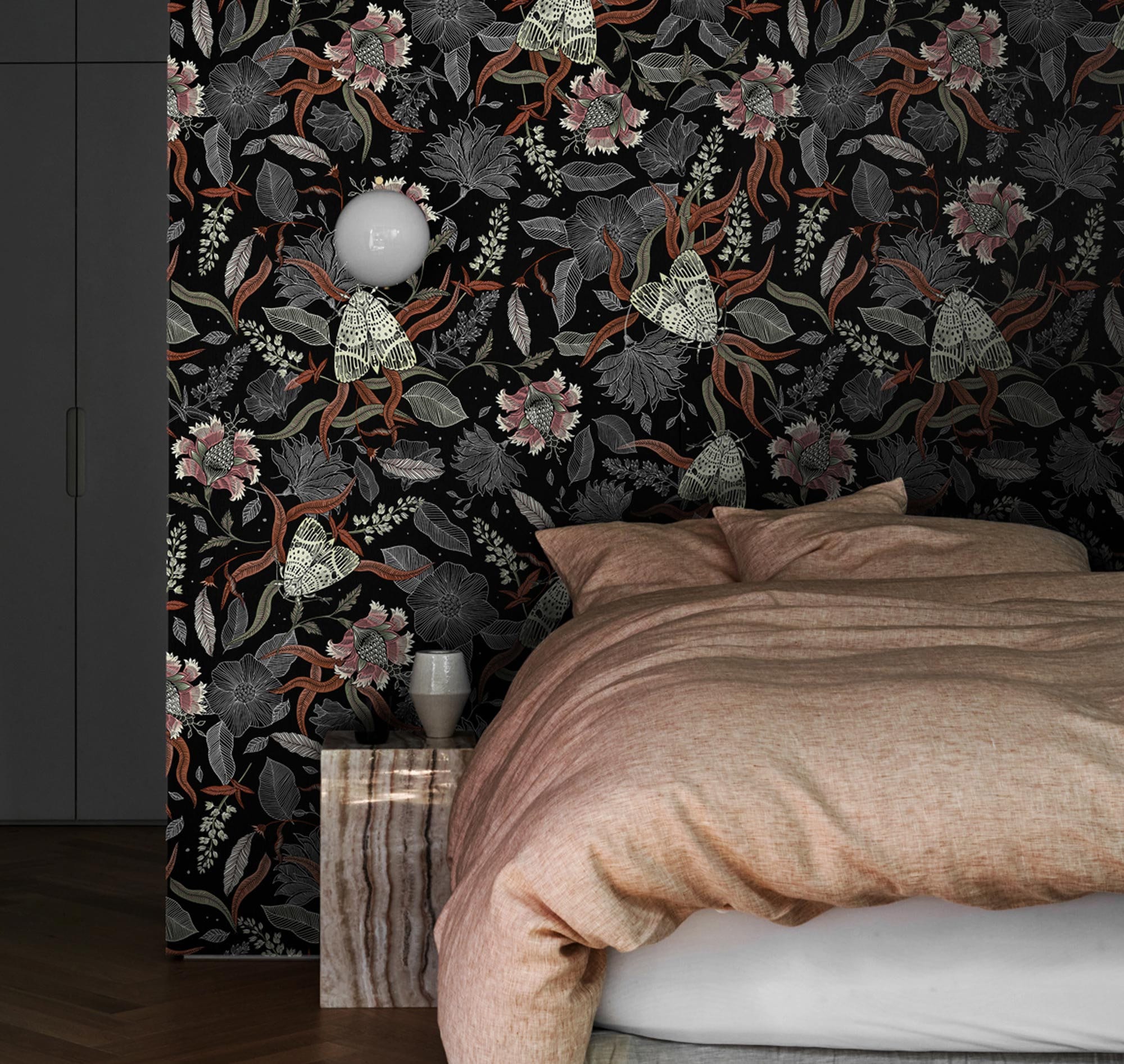 Moth Wallpaper - Vintage Removable or Vinyl Wall Decor, Moths at Night, Unique Vintage Graphics for Room Decoration #V39