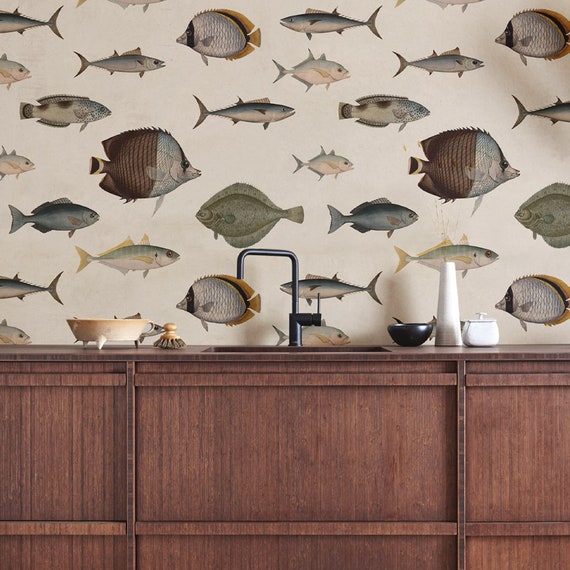 Removable Vintage Wallpaper Peel&stick Fish Pattern Sea - Etsy