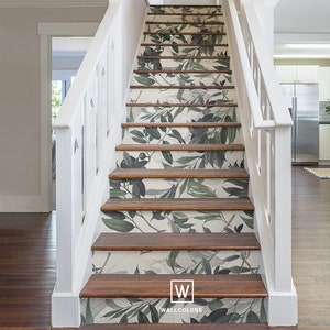 botanical removable stair riser decals, olive and lemon branch sticker for stairs, plants, peel & stick material
