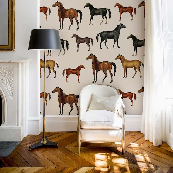 Removable Vintage Wallpaper Self-adhesive Horses Pattern - Etsy Removable Vintage Wallpaper Self-adhesive Horses Pattern - Etsy
