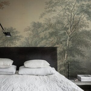 Tapete Wasserfarben, Grove, Vlies, Wald, Wald, Waldbild, Retro Badezimmer Dekor || #L14