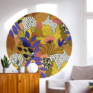 Papier peint rond, sticker marocain coloré, style bohème, composition tropicale, art mural, décoration murale géométrique, décalcomanie amovible