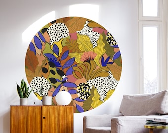 Peel & Stick circle wallpaper, Colorful Morocco sticker, boho style, tropical comopsition, wall art, geometric mural, removable decal