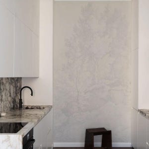 Carta da parati Landscape Peel&stick o materiale non tessuto - Whispering Trees Decorazione rurale per camera da letto blu, carta da parati murale // #L20