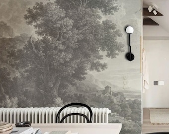 Scenic Valley Wallpaper: Vintage Landscape Wall Mural, Peel & Stick #L9