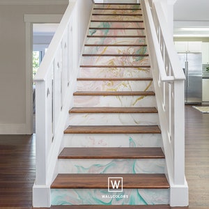 removable stair riser decals, pink marble sticker for stairs, colorful stone, peel & stick material