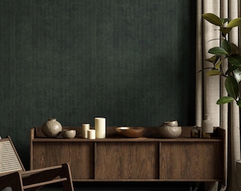 Dark Green Herringbone Peel and Stick Wallpaper: Minimalist Removable Wall Mural #S5